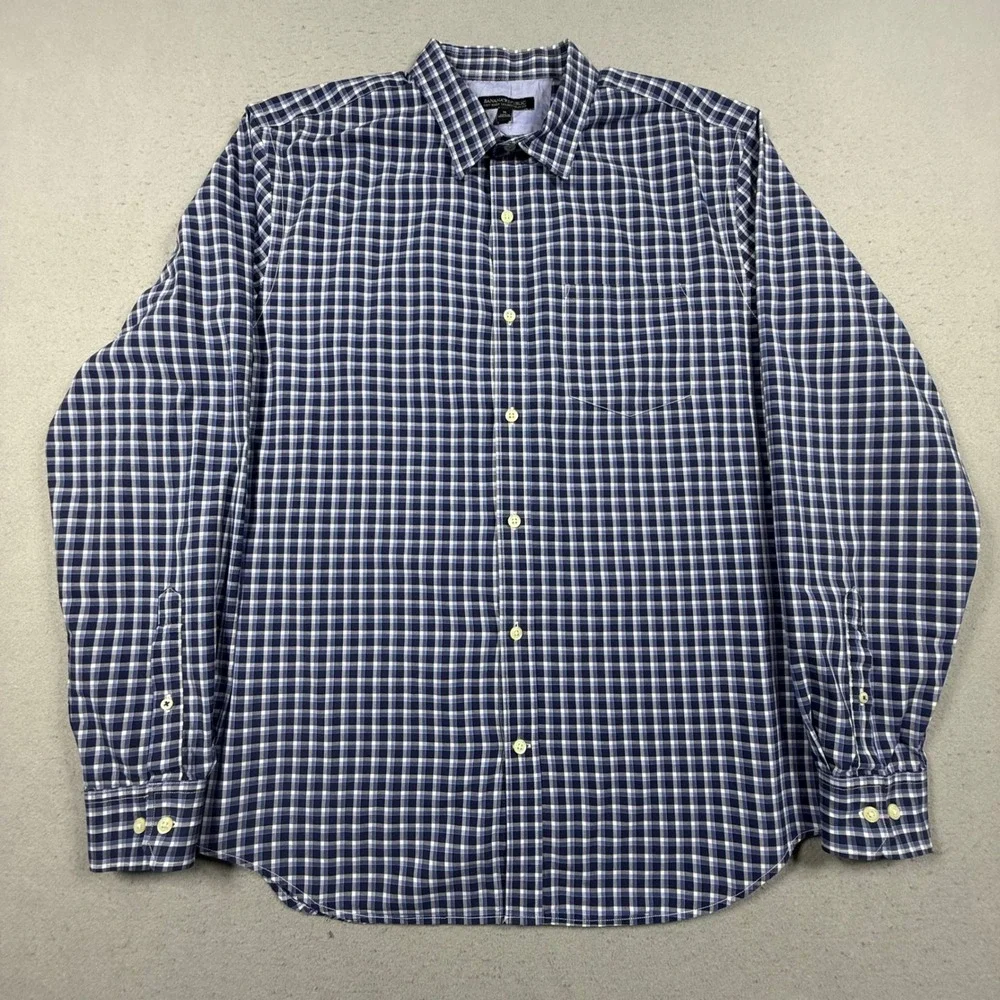 Banana Republic Mens XL Blue White Checkered Soft Wash Tailored Slim Fit Shirt